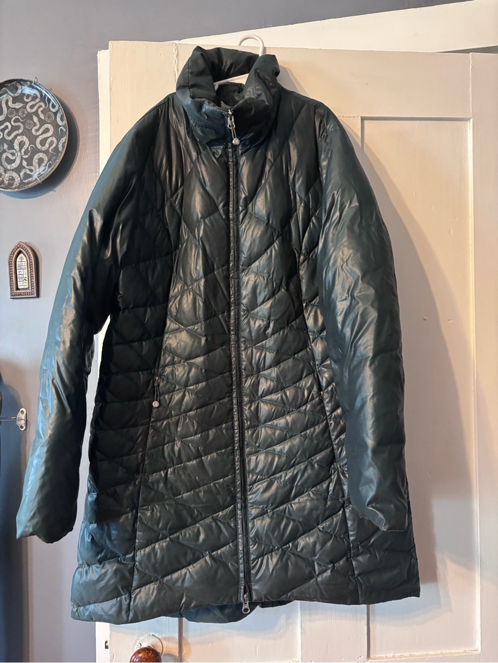 Eddie Bauer Quilted Long Goose Down Puffer Coat - Dark Green
